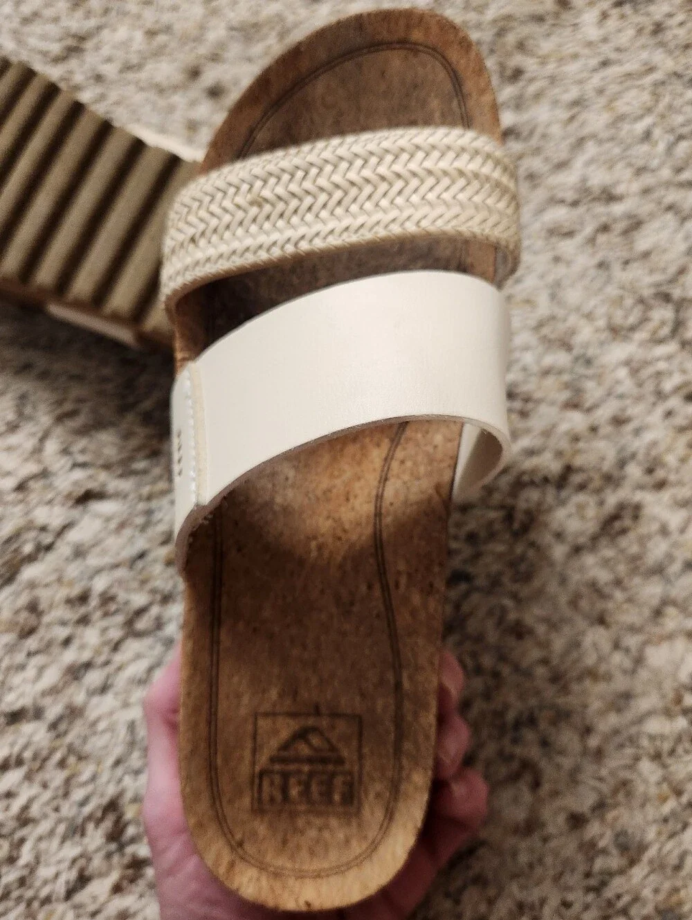 Reef Cream Two-Band Slide Sandals with Woven Detail